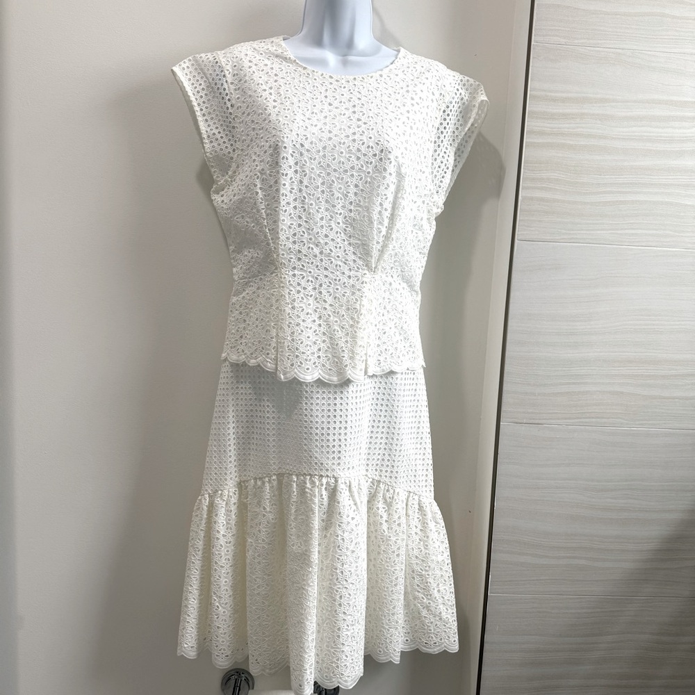 NWT DIANE VON FURSTENBERG Sz8 ANNIKA TIERED EYELET MESH SHORT SLEEVE DRESS IVORY - Picture 4 of 10